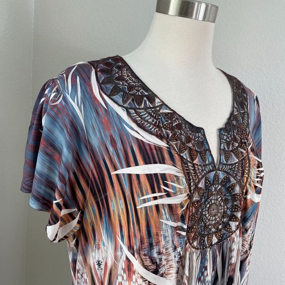 World Unity Womens Plus XXL Tunic Top Short Sleeve Asymmetrical Hem Shirt - Picture 2 of 13